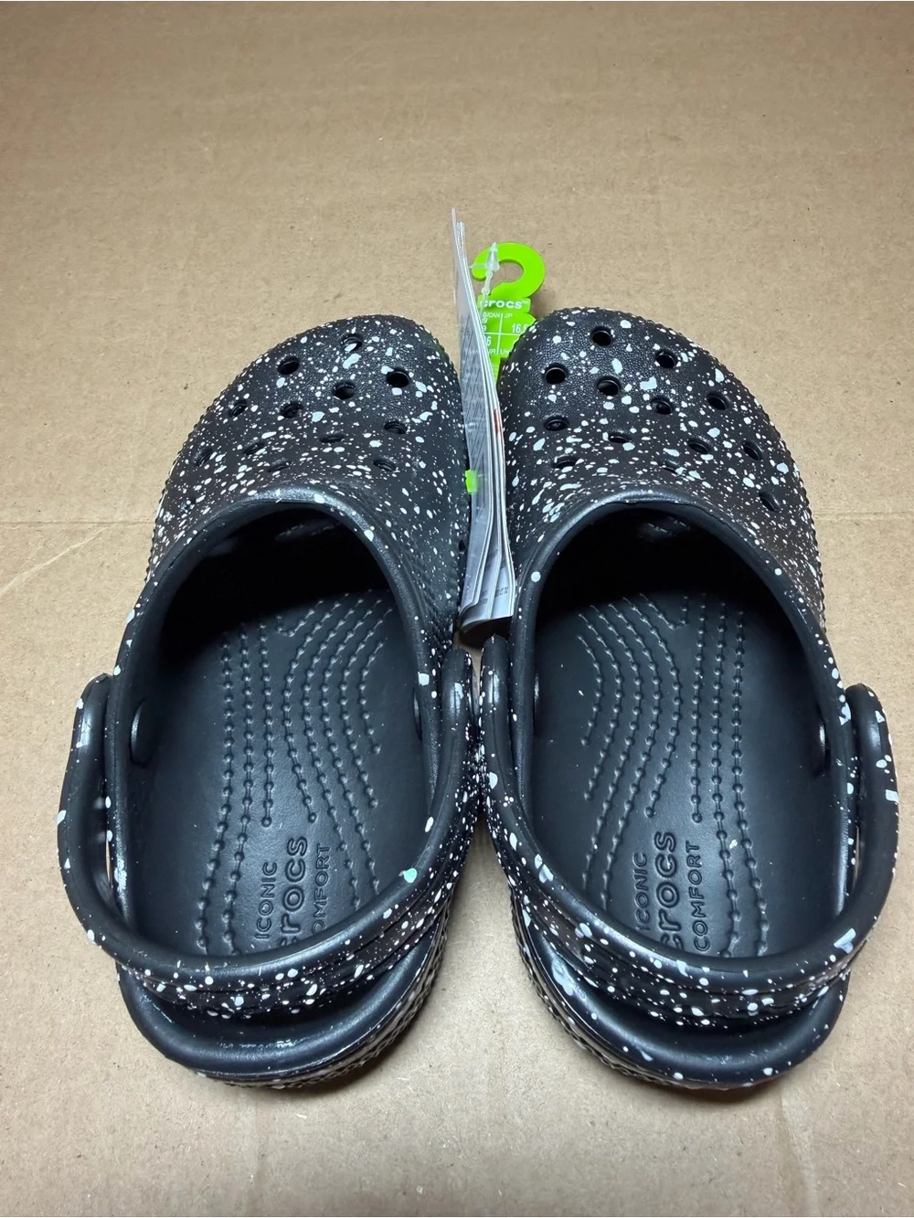 CROCS Kids' Classic Clog in Black with White Paint Splatter